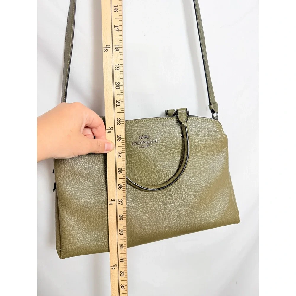 COACH Mini Lillie Carryall Crossgrain Leather Satchel Crossbody Dark Olive Green